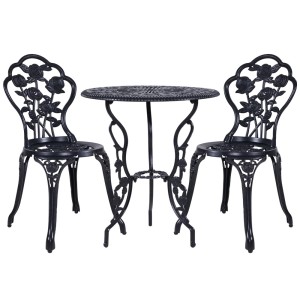 Gardeon 3PC Cast Aluminium Outdoor Bistro Set - Vintage Black, Weather-Resistant, with Parasol Hole, Easy Assembly