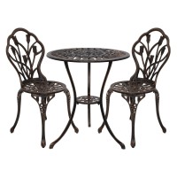 Gardeon 3PC Outdoor Bistro Set – Cast Aluminium Tulip Design, Weather-Resistant, Bronze Finish, with Parasol Hole