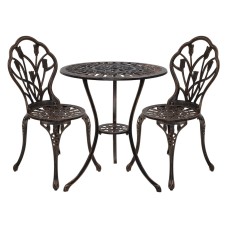 Gardeon 3PC Outdoor Bistro Set – Cast Aluminium Tulip Design, Weather-Resistant, Bronze Finish, with Parasol Hole