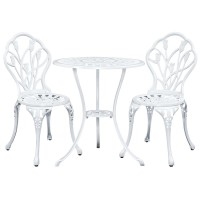 Gardeon 3PC Cast Aluminium Patio Bistro Set, Tulip White – Vintage Outdoor Furniture, Weather-Resistant, Easy Assembly