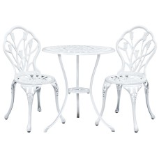 Gardeon 3PC Cast Aluminium Patio Bistro Set, Tulip White – Vintage Outdoor Furniture, Weather-Resistant, Easy Assembly