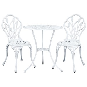 Gardeon 3PC Cast Aluminium Patio Bistro Set, Tulip White – Vintage Outdoor Furniture, Weather-Resistant, Easy Assembly