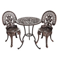 Gardeon 3PC Patio Bistro Set: Cast Aluminium Bronze, Weather-Resistant, Vintage Design with Parasol Hole, Easy Assembly