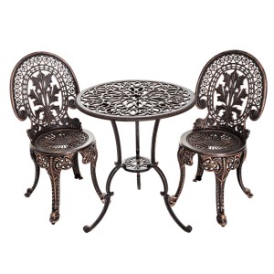 Gardeon 3PC Patio Bistro Set: Cast Aluminium Bronze, Weather-Resistant, Vintage Design with Parasol Hole, Easy Assembly
