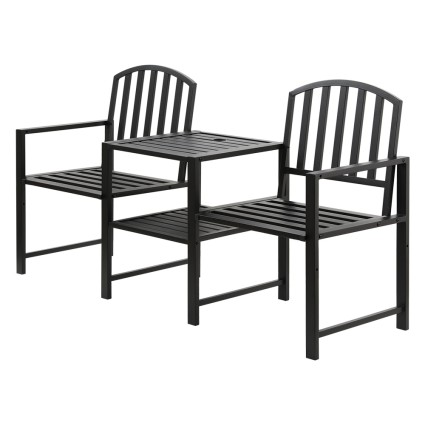 Gardeon 2-Seater Outdoor Garden Bench Loveseat with Table, Black Steel, Weather-Resistant, 165cm x 50cm x 87.5cm