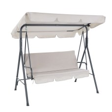 Gardeon 3-Seater Outdoor Swing Chair with Adjustable Canopy, Beige - Powder-Coated Steel Frame, Water-Resistant Cushions