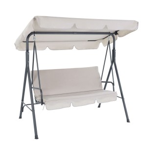 Gardeon 3-Seater Outdoor Swing Chair with Adjustable Canopy, Beige - Powder-Coated Steel Frame, Water-Resistant Cushions