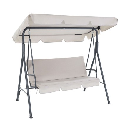 Gardeon 3-Seater Outdoor Swing Chair with Adjustable Canopy, Beige - Powder-Coated Steel Frame, Water-Resistant Cushions