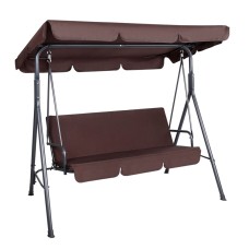 Gardeon 3-Seater Outdoor Swing Chair with Adjustable Canopy, Removable Cushions, Powder-Coated Steel Frame, Brown 170cm