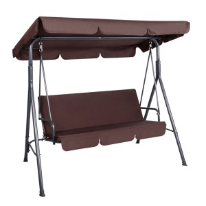 Gardeon 3-Seater Outdoor Swing Chair with Adjustable Canopy, Removable Cushions, Powder-Coated Steel Frame, Brown 170cm