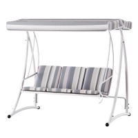 Gardeon Outdoor 3-Seater Swing Chair with Adjustable Canopy, Powder-Coated Steel Frame & Textilene Seat, White/Grey
