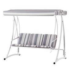 Gardeon Outdoor 3-Seater Swing Chair with Adjustable Canopy, Powder-Coated Steel Frame & Textilene Seat, White/Grey