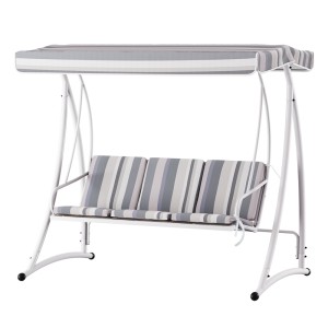 Gardeon Outdoor 3-Seater Swing Chair with Adjustable Canopy, Powder-Coated Steel Frame & Textilene Seat, White/Grey