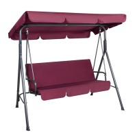 Gardeon Wine Red 3-Seater Outdoor Swing Chair with Adjustable Canopy, Powder-Coated Steel Frame, and Removable Cushions