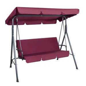 Gardeon Wine Red 3-Seater Outdoor Swing Chair with Adjustable Canopy, Powder-Coated Steel Frame, and Removable Cushions