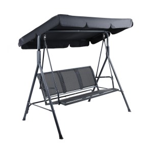 Gardeon 3-Seater Outdoor Swing Chair: Black Steel Frame, Adjustable Canopy, Water-Resistant, UV-Protected, 172x109x153cm