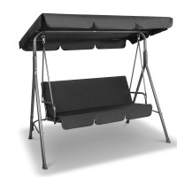 Gardeon Outdoor 3-Seater Swing Chair with Adjustable Canopy, Removable Cushions, and Sturdy Steel Frame - Black