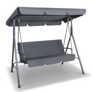 Gardeon 3-Seater Grey Outdoor Swing Chair with Adjustable Canopy, Steel Frame & Removable Cushions - Seats 200kg