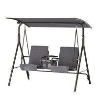 Gardeon Outdoor 2-Seater Swing Chair - Grey, Powder-Coated Steel, Adjustable Water-Resistant Canopy, Cup Holder