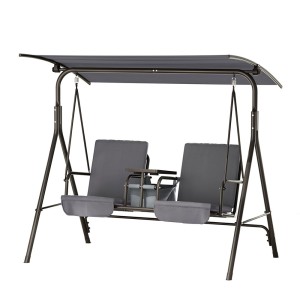 Gardeon Outdoor 2-Seater Swing Chair - Grey, Powder-Coated Steel, Adjustable Water-Resistant Canopy, Cup Holder