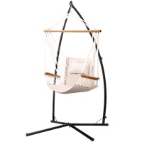 Gardeon Hammock Chair with Steel Stand, Cream, 100x60x138cm - Outdoor/Indoor, Durable Polyester Cotton Blend