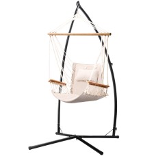 Gardeon Hammock Chair with Steel Stand, Cream, 100x60x138cm - Outdoor/Indoor, Durable Polyester Cotton Blend