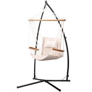 Gardeon Hammock Chair with Steel Stand, Cream, 100x60x138cm - Outdoor/Indoor, Durable Polyester Cotton Blend