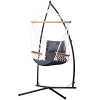Gardeon Hammock Chair with Steel Stand, Polyester Cotton Blend, Grey, 100x60x138cm - Indoor/Outdoor Relaxation Furniture