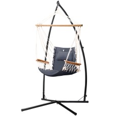 Gardeon Hammock Chair with Steel Stand, Polyester Cotton Blend, Grey, 100x60x138cm - Indoor/Outdoor Relaxation Furniture