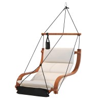 Gardeon Wooden Hammock Chair: Indoor/Outdoor Lounge with Cushions, Pine Frame, Cup Holder, and Footrest - Cream/Black