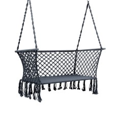 Gardeon 2-Person Hammock Chair: Handmade Grey Cotton-Polyester, with Tassels, Indoor/Outdoor, 200kg Capacity, 120x70cm