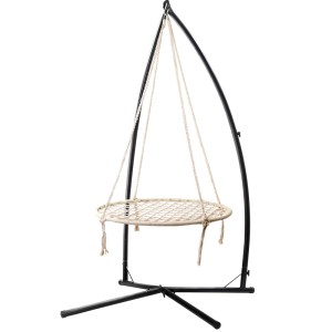 Gardeon 100cm Hammock Chair Nest with Steel Stand – Outdoor/Indoor Swing, 360° Rotation, 120kg Capacity, Cotton Blend