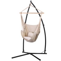 Gardeon Hammock Chair Outdoor Camping Set, Cream, Polyester Cotton, 180kg Capacity, Steel Stand, Indoor/Outdoor Use
