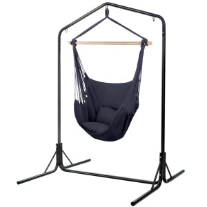 Gardeon Outdoor Hammock Chair with Stand, Polyester Cotton, 100x45x145cm, Grey, 360° Swing, Indoor/Outdoor Use