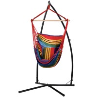 Gardeon Hammock Chair with Steel Stand, Polyester Cotton Blend, 100x45x145cm, Rainbow, Indoor/Outdoor Swing Seat