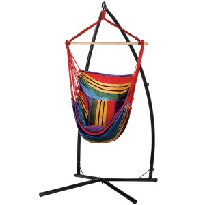 Gardeon Hammock Chair with Steel Stand, Polyester Cotton Blend, 100x45x145cm, Rainbow, Indoor/Outdoor Swing Seat