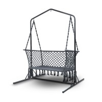 Gardeon Hammock Chair with Stand, Macrame 2-Seater, Polyester-Cotton, Grey, 120x70x120cm, Indoor/Outdoor Relaxation