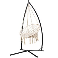 Gardeon Hammock Chair with Steel Stand, Cream Macrame, 360° Rotation, Indoor/Outdoor, Cotton-Poly Blend, 120kg Capacity