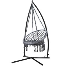 Gardeon Hammock Chair with Steel Stand, Macrame Polyester Cotton, 60cm Seat, Grey, Outdoor Swing with Tassels