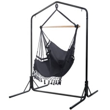 Gardeon Outdoor Hammock Chair with Stand, Polyester Cotton, 150x90cm, Grey, Weather-Resistant, Indoor/Outdoor Use