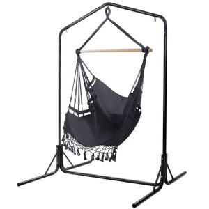 Gardeon Outdoor Hammock Chair with Stand, Polyester Cotton, 150x90cm, Grey, Weather-Resistant, Indoor/Outdoor Use
