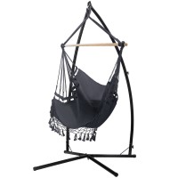 Gardeon Hammock Chair with Steel Stand, Polyester Cotton, 150x90cm, Grey, Indoor/Outdoor, 360° Rotation, 120kg Capacity