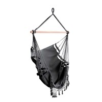 Gardeon Grey Hanging Hammock Chair with Tassels - 150x90cm, 120kg Capacity, Polyester Cotton Blend, Indoor/Outdoor Use