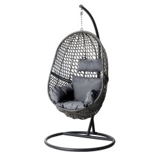 Gardeon Outdoor Egg Swing Chair - Black Wicker Rattan Pod with Stand, 360° Rotatable, 150kg Capacity, Removable Cushion