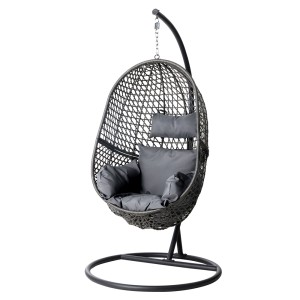 Gardeon Outdoor Egg Swing Chair - Black Wicker Rattan Pod with Stand, 360° Rotatable, 150kg Capacity, Removable Cushion