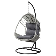 Gardeon Light Grey Outdoor Egg Swing Chair, Wicker Pod with Stand & Armrest – Durable, UV-Resistant, 150kg Capacity