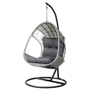 Gardeon Light Grey Outdoor Egg Swing Chair, Wicker Pod with Stand & Armrest – Durable, UV-Resistant, 150kg Capacity
