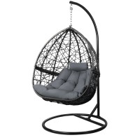 Gardeon Outdoor Egg Swing Chair - Handcrafted Wicker Rattan, 360° Rotatable, Grey, 150kg Capacity, UV-Resistant Cushion