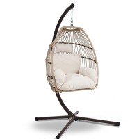 Gardeon Outdoor 360° Rotating Egg Swing Chair, Handcrafted Wicker, UV-Resistant, Steel Frame, 150kg Capacity, Latte