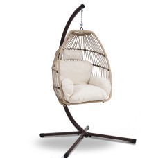 Gardeon Outdoor 360° Rotating Egg Swing Chair, Handcrafted Wicker, UV-Resistant, Steel Frame, 150kg Capacity, Latte